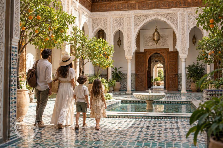 Famille en vacances à Marrakech dans un riad traditionnel